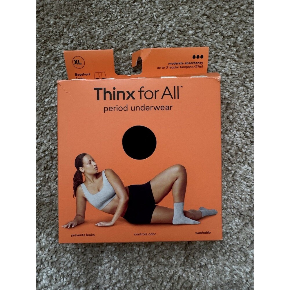 Thinx for All Leakproof Period Underwear Black Cotton Boyshort L New in Box